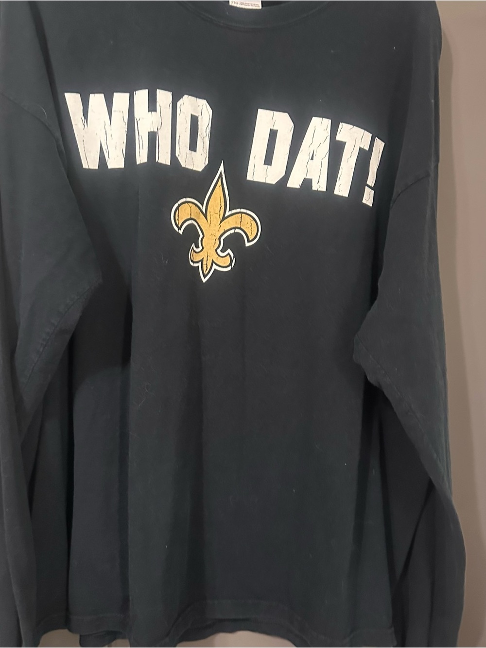 WHO DAT! Black Long Sleeve Tee with Gold Fleur-de-Lis
